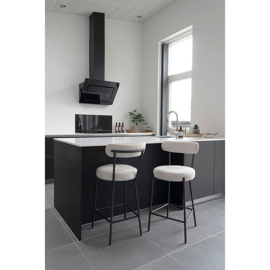 Badalona Counter Chair - Chaise de comptoir, bouclé blanc avec pieds noirs, HN127