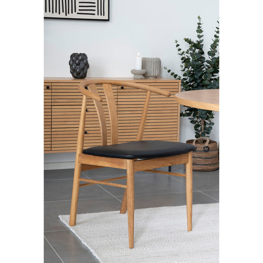 Artenara Dining Chair - Chaise de salle à manger, bois de chêne avec assise en PU, naturel/noir - vendu par 2