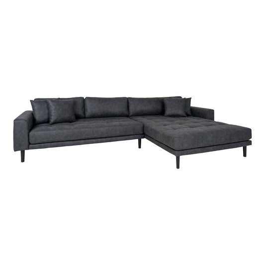 Lido Lounge Sofa - Canapé Lounge, face droite en microfibre gris foncé avec quatre oreillers et pieds en bois noir, HN1