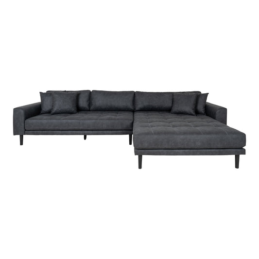 Lido Lounge Sofa - Canapé Lounge, face droite en microfibre gris foncé avec quatre oreillers et pieds en bois noir, HN1