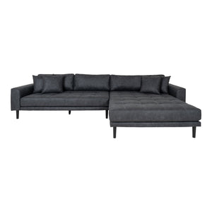 Lido Lounge Sofa - Canapé Lounge, face droite en microfibre gris foncé avec quatre oreillers et pieds en bois noir, HN1 Lido Lounge Sofa - Canapé Lounge, face droite en microfibre gris foncé avec quatre oreillers et pieds en bois noir, HN1