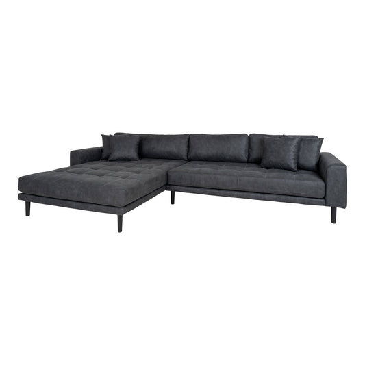 Lido Lounge Sofa - Canapé Lounge, face gauche en microfibre gris foncé avec quatre oreillers et pieds en bois noir, HN1
