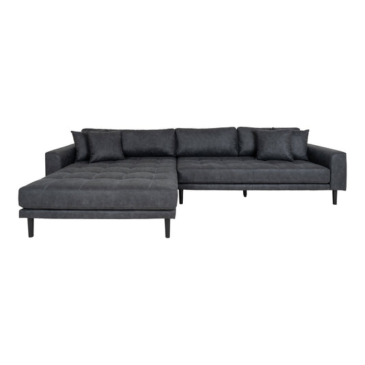 Lido Lounge Sofa - Canapé Lounge, face gauche en microfibre gris foncé avec quatre oreillers et pieds en bois noir, HN1