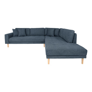 Lido Corner Sofa Open End - Canapé d'angle Open End, orienté à droite en bleu foncé avec quatre coussins et pieds en bois naturel, HN135 Lido Corner Sofa Open End - Canapé d'angle Open End, orienté à droite en bleu foncé avec quatre coussins et pieds en bois naturel, HN135
