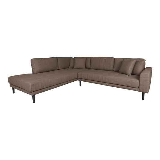 Lido Corner Sofa Open End - Canapé d'angle Open End, orienté à gauche en marron avec quatre coussins et pieds en bois noir, HN155