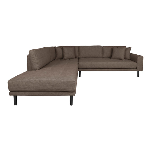 Lido Corner Sofa Open End - Canapé d'angle Open End, orienté à gauche en marron avec quatre coussins et pieds en bois noir, HN155