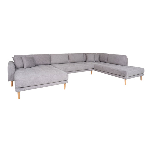 Lido U-Sofa Open End - U-Sofa Open End, face gauche en gris clair avec quatre oreillers et pieds en bois naturel, HN14