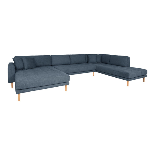 Lido U-Sofa Open End - U-Sofa Open End, face gauche en gris foncé y avec quatre oreillers et pieds en bois naturel, HN135