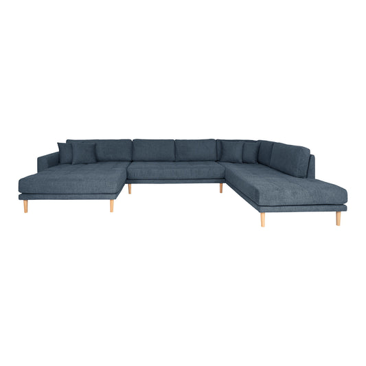Lido U-Sofa Open End - U-Sofa Open End, face gauche en gris foncé y avec quatre oreillers et pieds en bois naturel, HN135