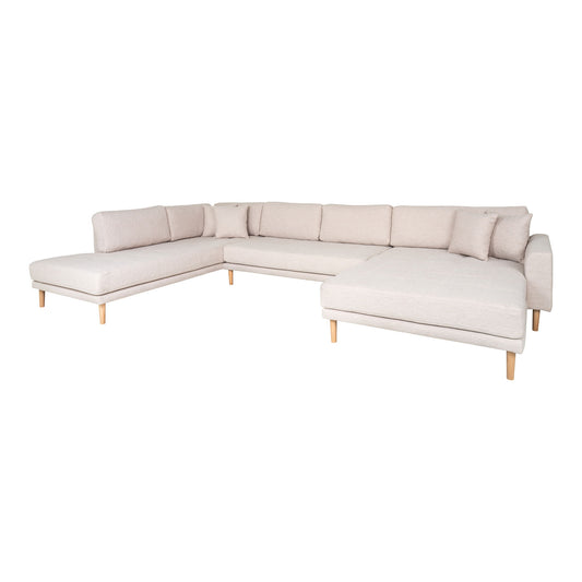 Lido U-Sofa Open End - U-Sofa Open End, face droite en sable avec quatre oreillers et pieds en bois naturel, HN15