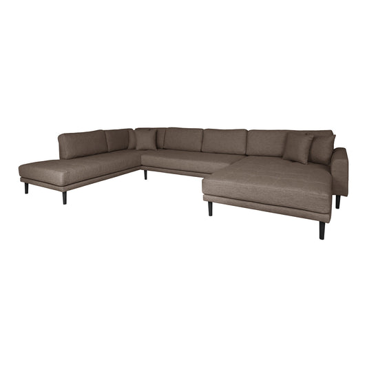 Lido U-Sofa Open End - U-Sofa Open End, face droite en marron avec quatre oreillers et pieds en bois noir, HN155