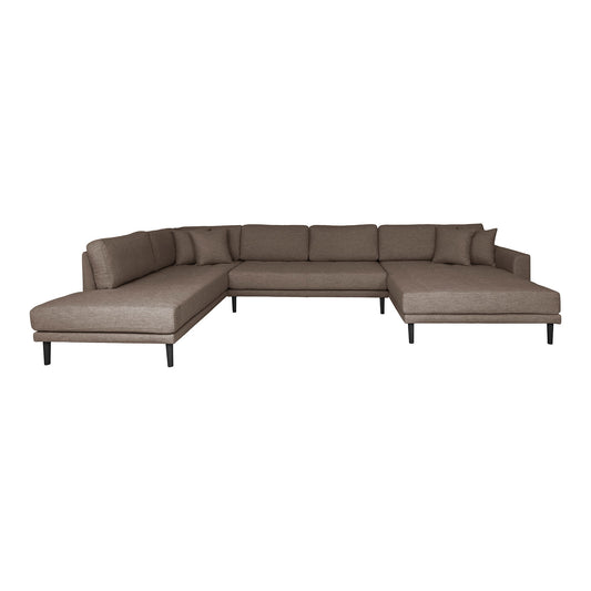 Lido U-Sofa Open End - U-Sofa Open End, face droite en marron avec quatre oreillers et pieds en bois noir, HN155