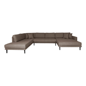 Lido U-Sofa Open End - U-Sofa Open End, face droite en marron avec quatre oreillers et pieds en bois noir, HN155 Lido U-Sofa Open End - U-Sofa Open End, face droite en marron avec quatre oreillers et pieds en bois noir, HN155