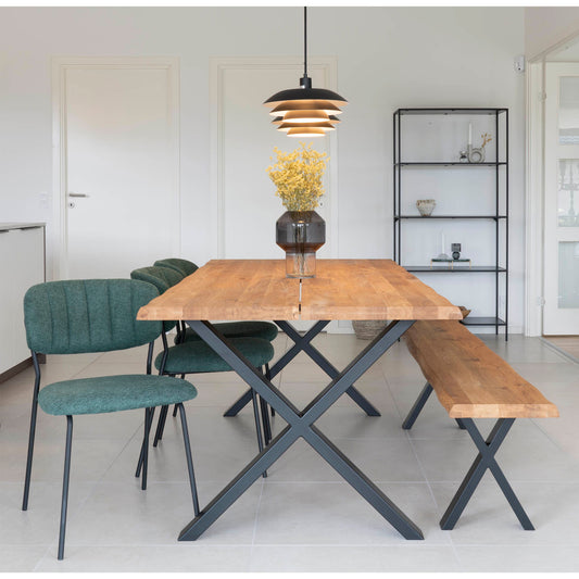 Banc Toulon - Banc en chêne bord ondulé huilé pieds noirs, 18x32x46 cm