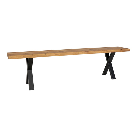 Banc Toulon - Banc en chêne bord ondulé huilé pieds noirs, 18x32x46 cm