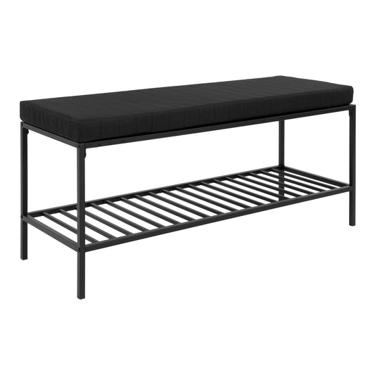 Vita Bench - Banc avec coussin et étagère, noir avec pieds noirs, 1x36x48,5 cm