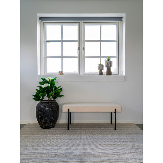 Banc Swindon - Banc en bouclé, blanc avec pieds noirs, 1x36x42,5 cm, HN1232