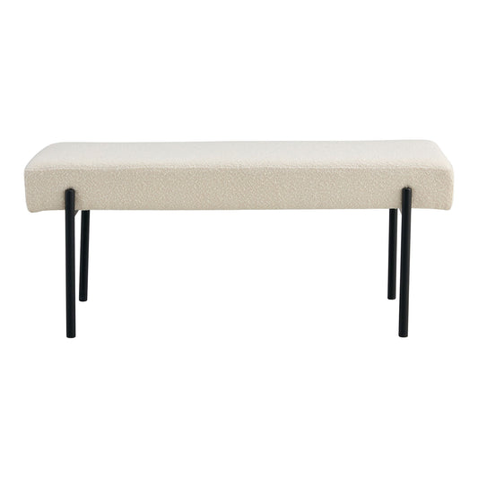 Banc Swindon - Banc en bouclé, blanc avec pieds noirs, 1x36x42,5 cm, HN1232