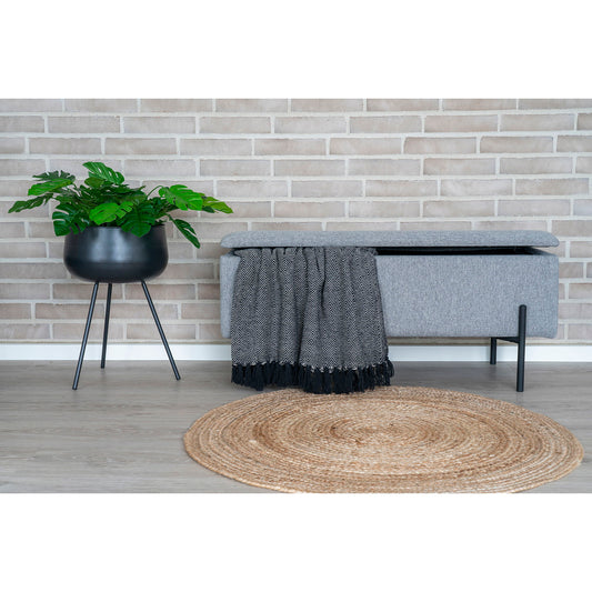 Banc Watford - Banc en tissu avec rangement, gris clair avec pieds noirs, 95x36,5x46 cm