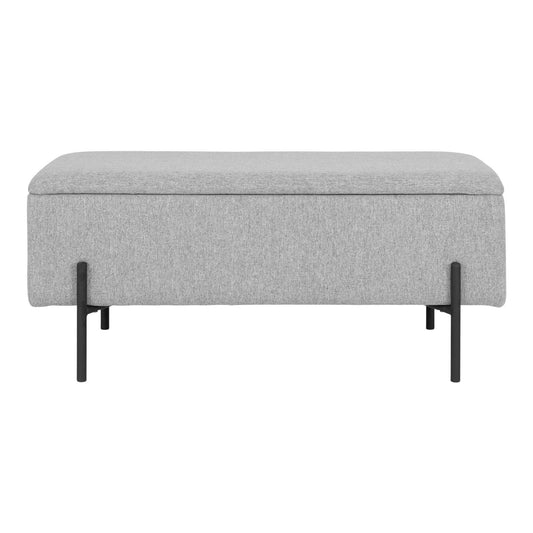 Banc Watford - Banc en tissu avec rangement, gris clair avec pieds noirs, 95x36,5x46 cm