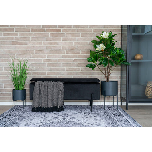 Banc Watford - Banc en velours avec rangement, noir avec pieds noirs, 95x36,5x46 cm, HN127