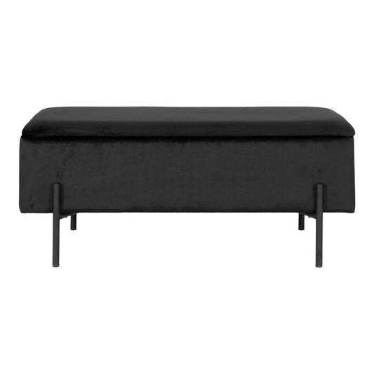 Banc Watford - Banc en velours avec rangement, noir avec pieds noirs, 95x36,5x46 cm, HN127