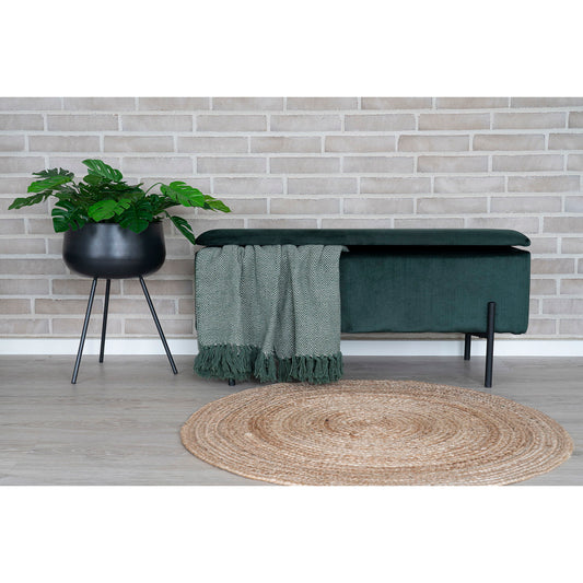 Banc Watford - Banc en velours avec rangement, vert avec pieds noirs, 95x36,5x46 cm, HN126