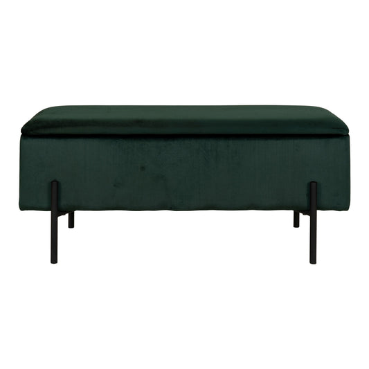 Banc Watford - Banc en velours avec rangement, vert avec pieds noirs, 95x36,5x46 cm, HN126