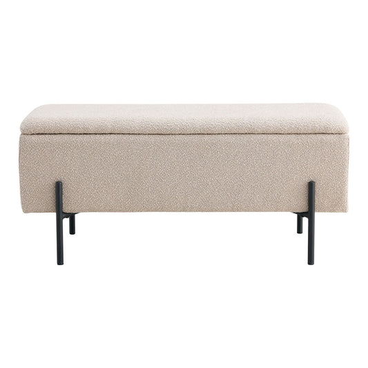 Banc Watford - Banc en bouclé avec rangement, beige pieds noirs, 95x36,5x46 cm, HN1233
