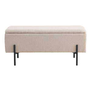 Banc Watford - Banc en bouclé avec rangement, beige pieds noirs, 95x36,5x46 cm, HN1233 Banc Watford - Banc en bouclé avec rangement, beige pieds noirs, 95x36,5x46 cm, HN1233
