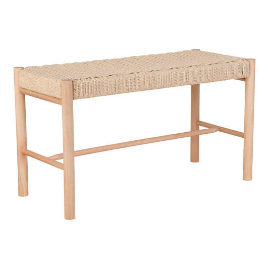 Banc Abano - Banc en bois de peuplier et assise tressée, nature, 35x8x45 cm