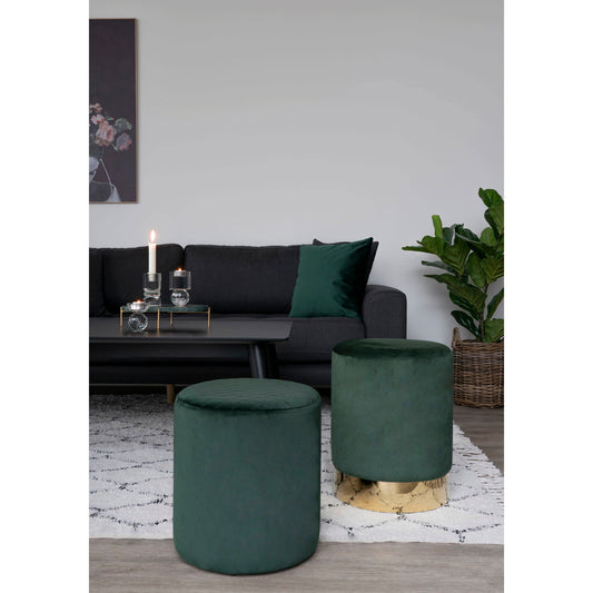 Ejby Pouf - Pouf en velours, vert foncé, Ø34x36 cm, HN126