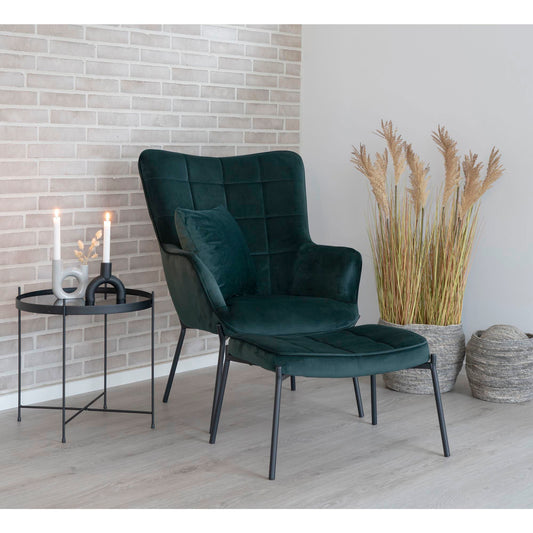 Glasgow Footrest - Repose-pieds en velours, vert avec pieds noirs, HN16