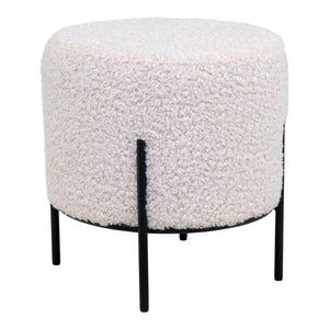 Alford Pouf - Pouf en cuir d'agneau artificiel, blanc avec pieds noirs, Ø35,5x37 cm Alford Pouf - Pouf en cuir d'agneau artificiel, blanc avec pieds noirs, Ø35,5x37 cm