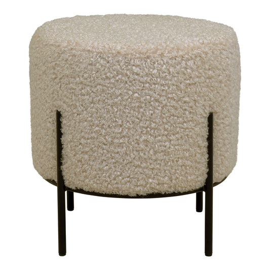 Alford Pouf - Pouf en cuir d'agneau artificiel, gris-marron avec pieds noirs, 35,5x37 cm