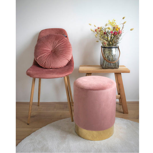 Pouf Gamby - Pouf en velours, rose avec base couleur laiton, Ø34x43 cm, HN1214