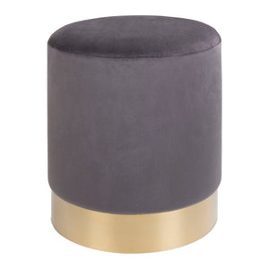 Pouf Gamby - Pouf en velours, gris avec base couleur laiton, Ø34x43 cm, HN1213 Pouf Gamby - Pouf en velours, gris avec base couleur laiton, Ø34x43 cm, HN1213