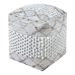 Puri Pouf - Pouf, tissé main, ivoire, 4x4 cm Puri Pouf - Pouf, tissé main, ivoire, 4x4 cm
