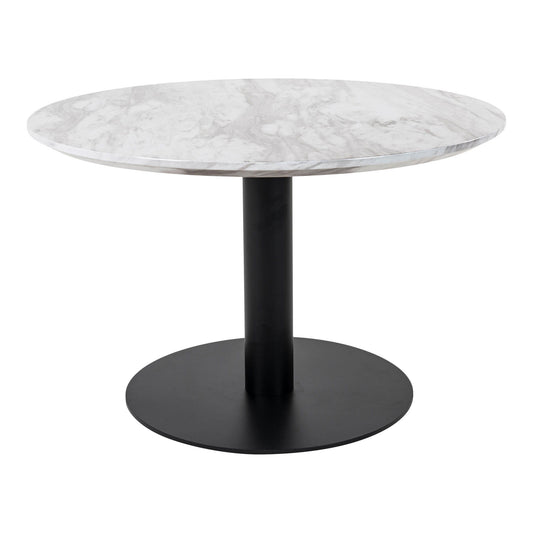 Bolzano Coffee Table - Table basse, plateau aspect marbre, blanc, base noire ø7x45cm