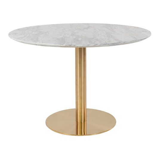 Bolzano Dining Table - Table à manger, plateau aspect marbre, blanc, base aspect laiton ø11x75cm