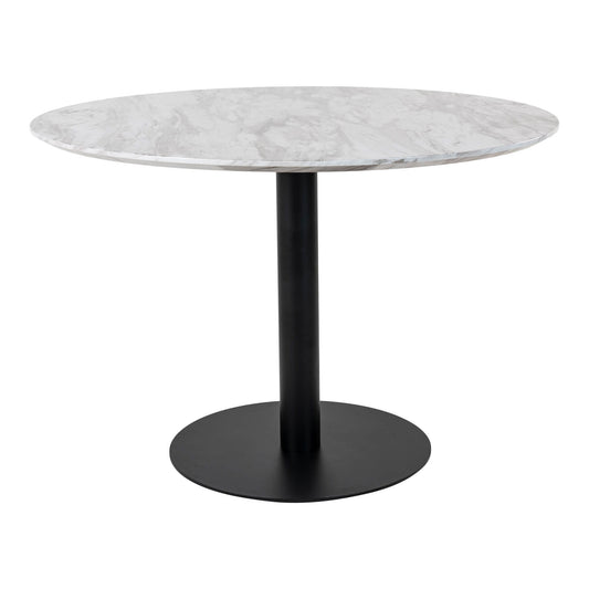 Bolzano Dining Table - Table à manger, plateau aspect marbre, blanc, base noire ø11x75cm