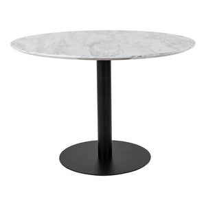 Bolzano Dining Table - Table à manger, plateau aspect marbre, blanc, base noire ø11x75cm Bolzano Dining Table - Table à manger, plateau aspect marbre, blanc, base noire ø11x75cm