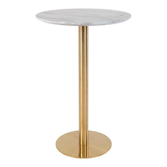 Bolzano Bar Table - Table de bar, plateau aspect marbre, blanc, base aspect laiton ø7x15cm