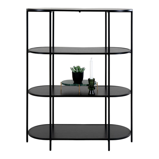 Etagère Vita - Etagère ovale, 4 étagères, noir, cadre noir 85x36x111 cm