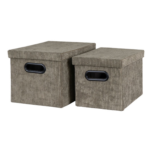 Augusta Boxes - Boîtes, velours côtelé, vert olive, lot de 2