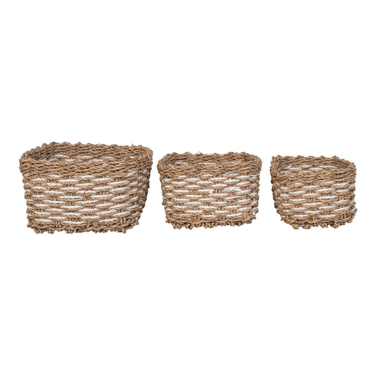 Pala Baskets - Paniers, jonc de mer/papier, naturel/blanc, lot de 3