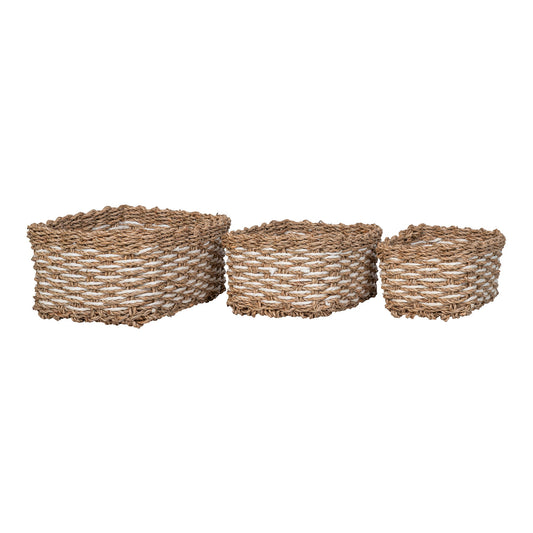Pala Baskets - Paniers, jonc de mer/papier, naturel/blanc, lot de 3