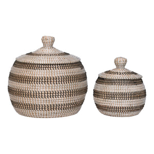 Ipoh Baskets - Paniers, jonc de mer, naturel/blanc/noir, lot de 2 Ipoh Baskets - Paniers, jonc de mer, naturel/blanc/noir, lot de 2