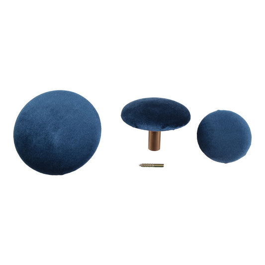 Boutons Gizeh, lot de 3 - Boutons, velours, aspect bleu/laiton, lot de 3