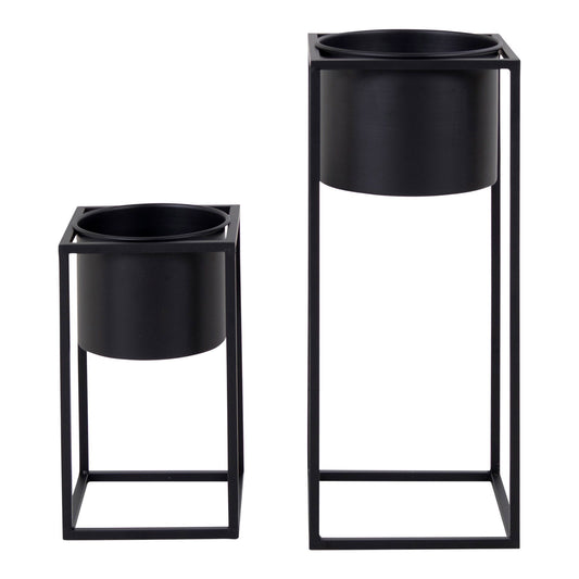 Marla Flowerpots - Pots de fleurs, acier, noir, lot de 2